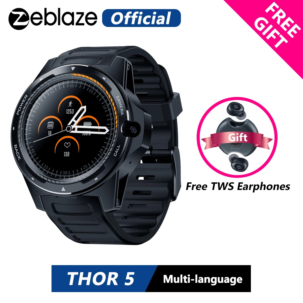 [Free TWS Earphones] двухслойные гибридные Смарт-часы Zeblaze THOR 5 1,3" AOMLED 454*454p x 2 ГБ+ 16 Гб МП с фронтальной камерой