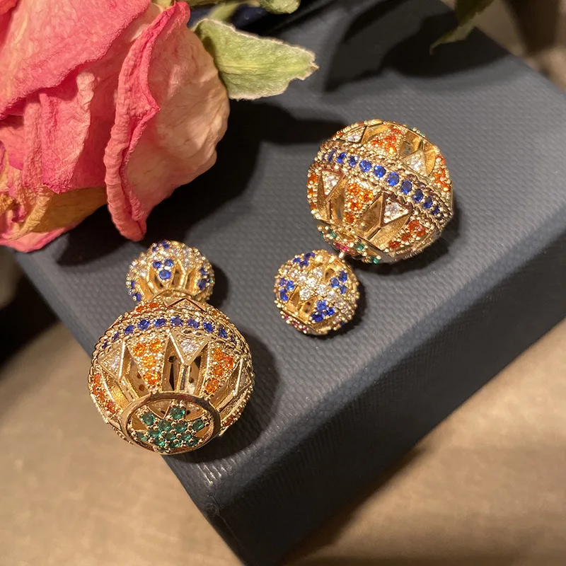 Новинка крупные Двухсторонние серьги гвоздики с большими шариками в простом