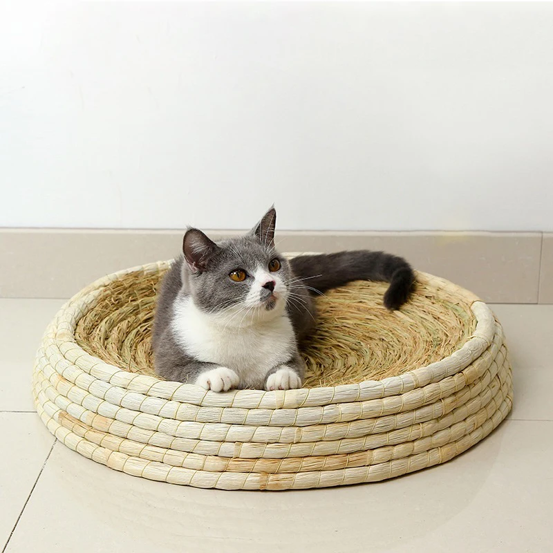 

Соломенная плетеная кошачья кровать ручной работы, жесткий диван для кошек, товары для домашних животных, лежанки и домики для кошек