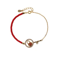 s925 sterling silver gold plated nanjiang carnelian bracelet retro national trend gourd womens red rope hand strap bracelet