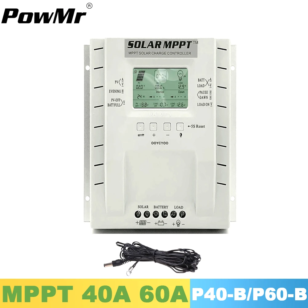PowMr MPPT контроллер солнечного зарядного устройства 60A 40A 12 В 24 в ЖК-зарядное устройство высокая эффективность все значение на одном экране солнечный регулятор