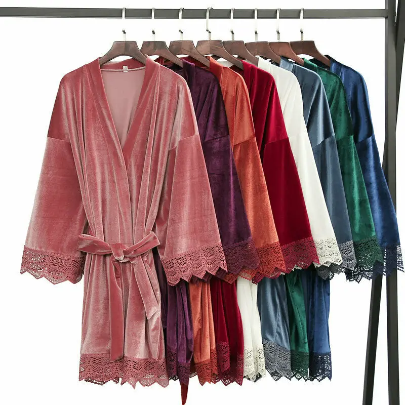 Velvet Robe Wedding Bathrobe For Women Bride Bridesmaid Kimono Robes Bath Robes Autumn Winter