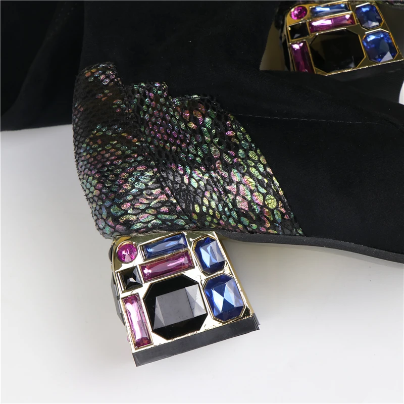 Пикантные Женские Сапоги выше колена со вставками из Стразы квадратный на