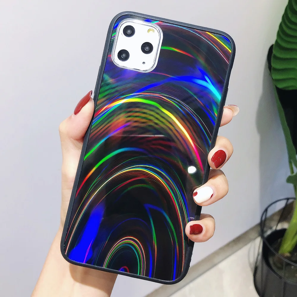 Чехлы для iPhone 14 Plus 13 Pro Max Голографический лазерный чехол с призмой 3D радужный
