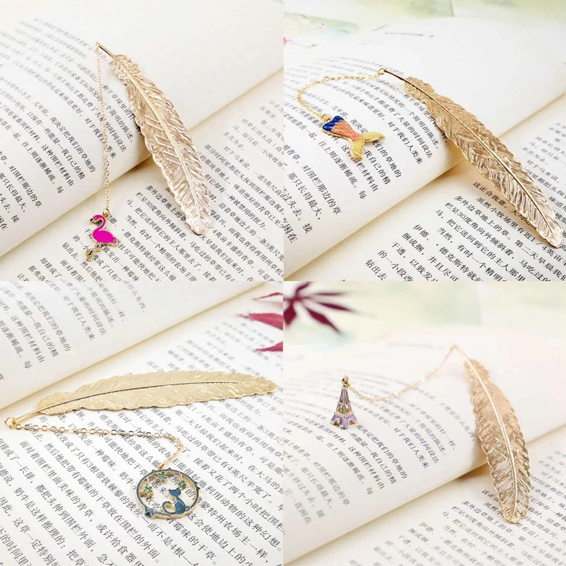 

Metal Feather Shaped Bookmark Feather Pendant Bookmarks Vintage Creative Bookmark Marker For Adults And Kids