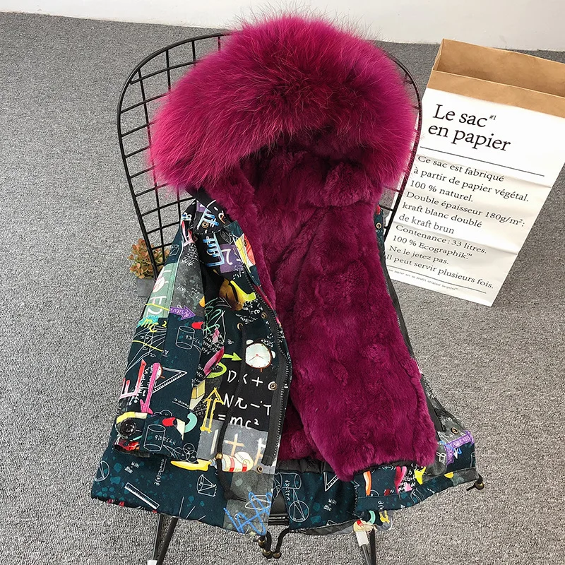 Style3 Purple Меховые парки для русской зимы для мальчиков и девочек Съемный натуральный мех кролика Подкладка Толстая детская зимняя куртка пальто с капюшоном из натурального меха енота - Цвет: Style3 Purple