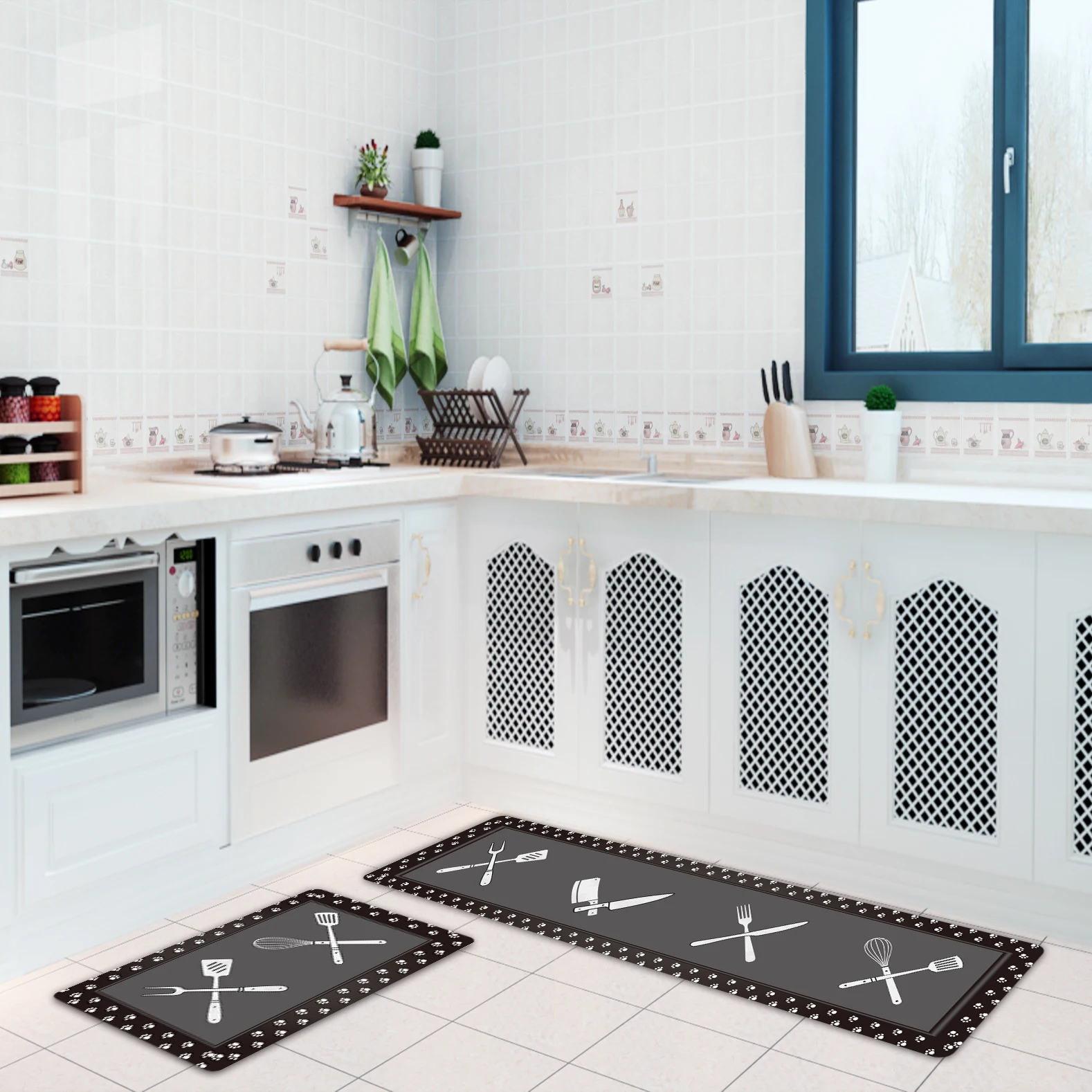 QIYI Long Kitchen Mat Tapete Doormats Non-Slip Anti Fatigue Floor Carpet Bathroom Rug Waterproof Foam Cushioned Rugs |