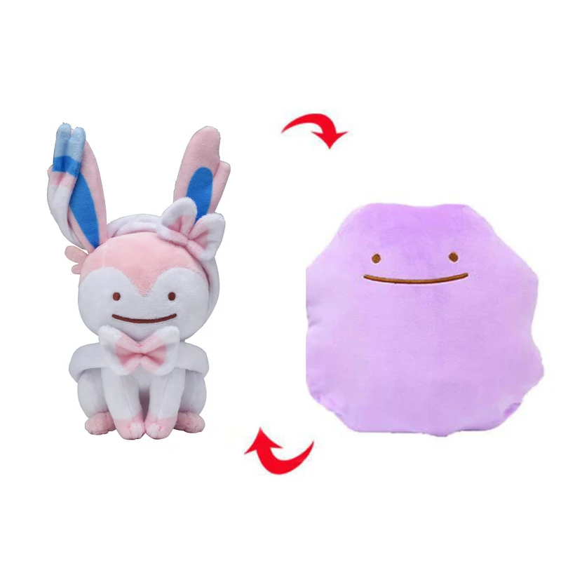 Pokemon Ditto Deformed Double Sided Flip Reversible Plush Toy Cartoon Image Expression Pikachu Eevee Snorlax Stuffed Doll Gifts images - 6