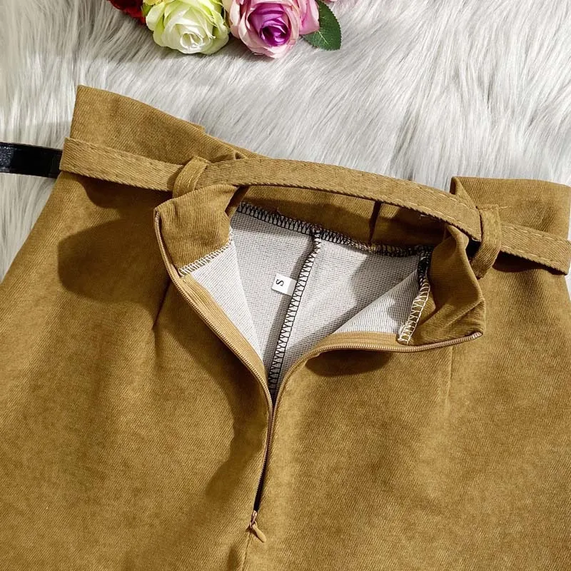 

Brand Woolen Skirts Women Chic Autumn Winter High Waist A ;Line Mini Skirt Female Clothing Casual Bottoms With Belt Multi Color