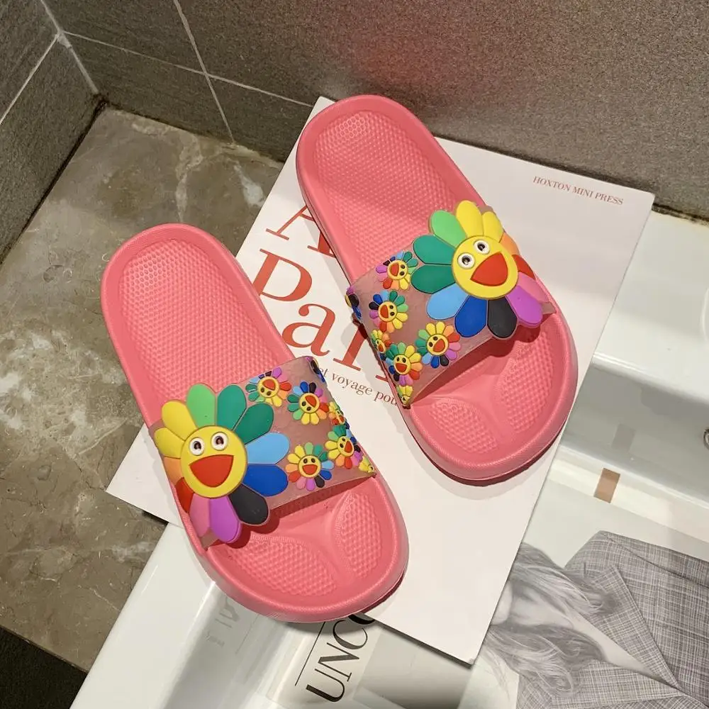 

Summer Slippers Women's sandals cute Sun flower Transparent open Toe Flip Flops Clear Outdoor Beach Slides Sandals flip flops