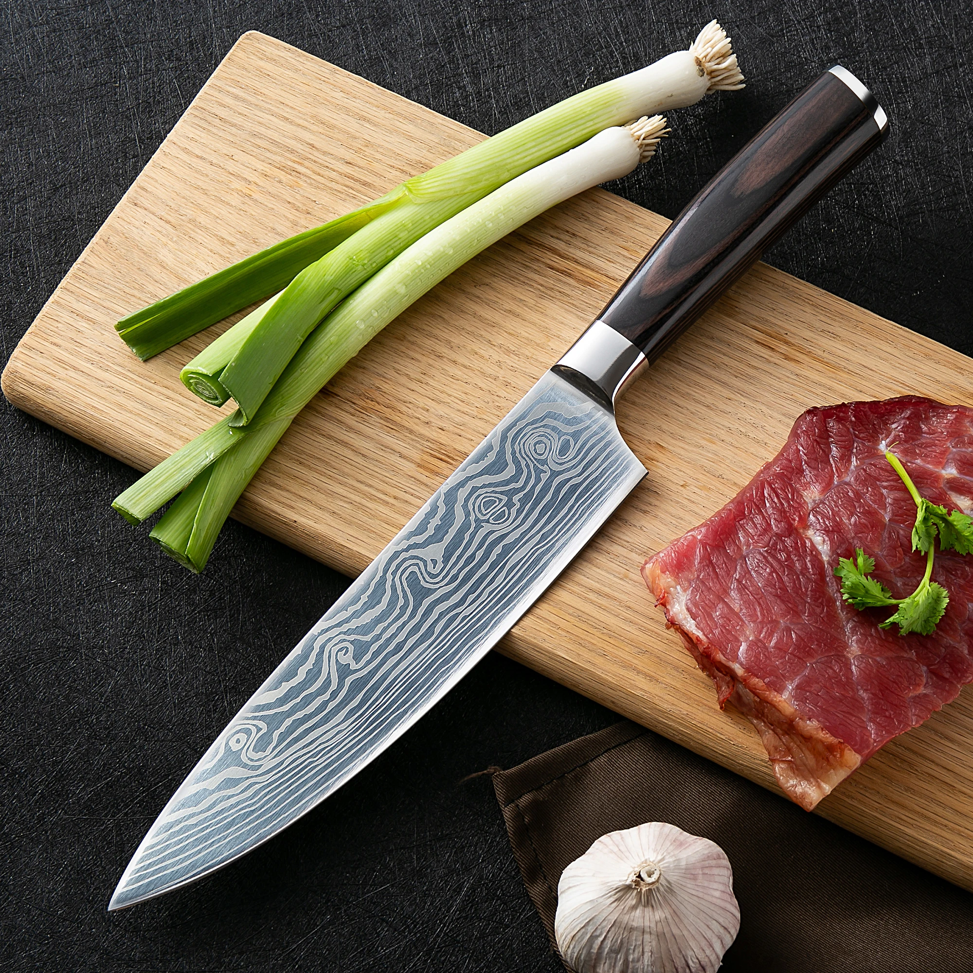 Huiwill высококачественные 8 дюймовые поварские ножи Лазерная Дамасская сталь