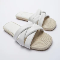 zarz brand slippers women summer luxury 2022 fashion round toe cross hemp rope flat heeled sandals plus size 41 chaussure femme