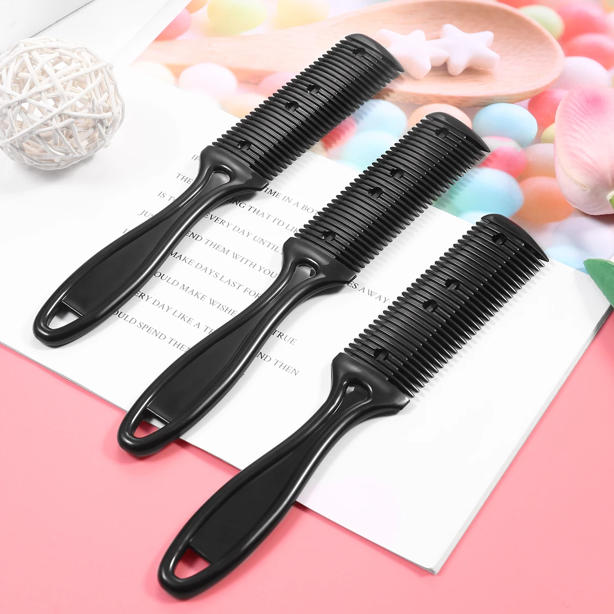 

3pcs Massage Hair Plastic Hair Comb Cutter Comb Double Side Haircut Scissors Cutter with Stainless Steel Blade Hair Shaper Razor