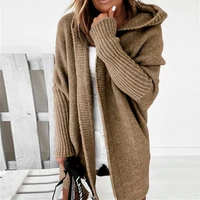 cardigan women solid color long sleeve braid knit cardigan hooded sweater coat overcoat loose ladies sweaters coat plus