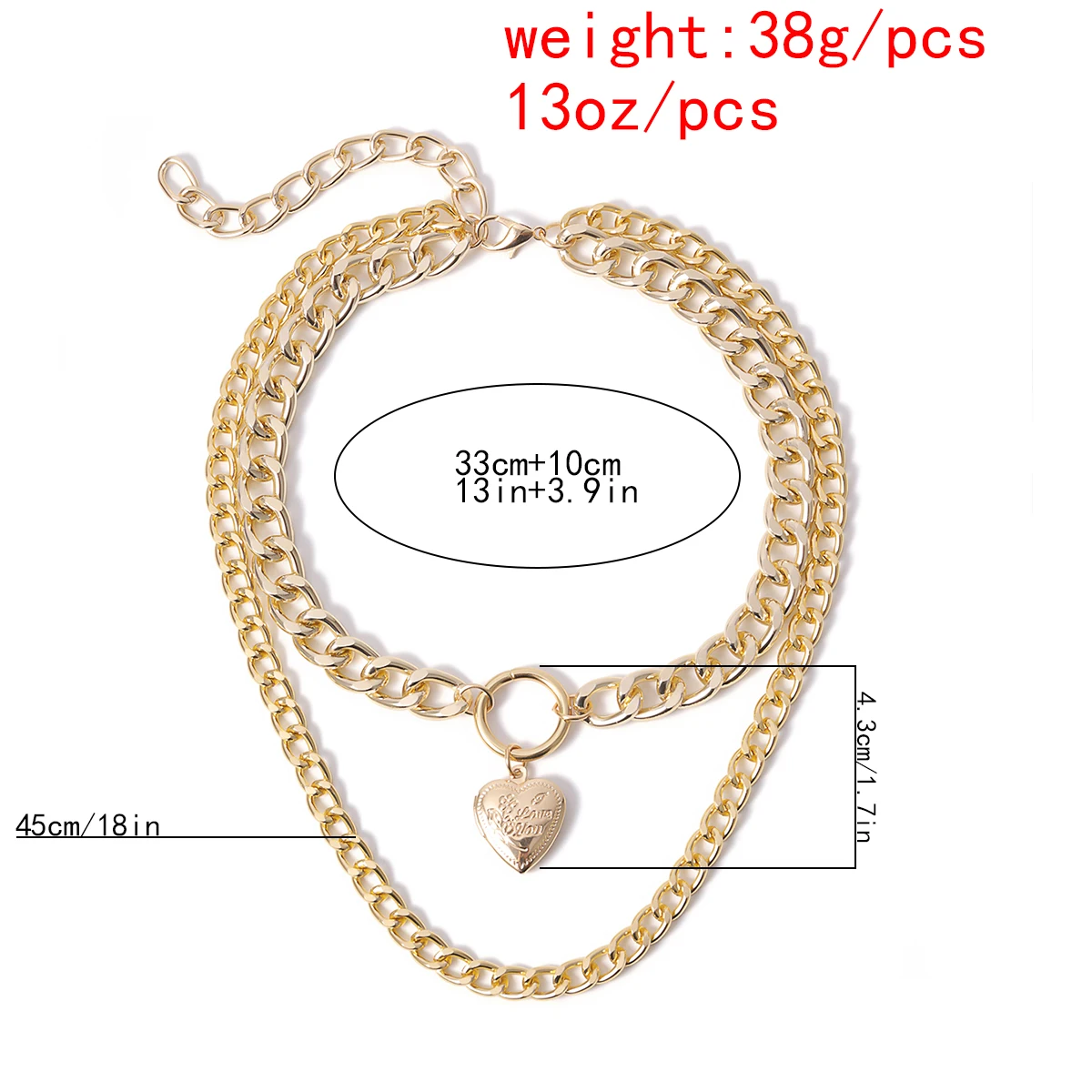 

Lacteo Miami Cuban Love Heart Openable Pendant Necklace Vintage Multi Layer Chunky Chain Choker Necklace Jewelry for Women Gift