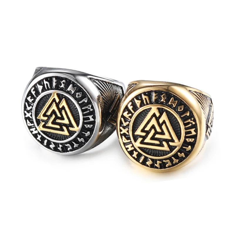 2020 New Tribal Symbol Myth Hip hop Silver Gold Ring Male Stainless Steel Jewelry Norse Viking Motor Biker for Men | Украшения и