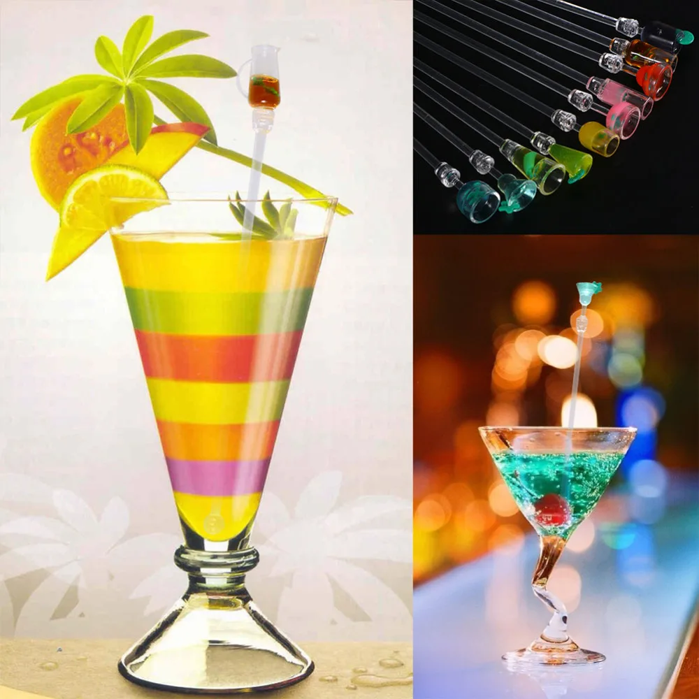 

10PCS Swizzle Stick Delicate Cocktail Decor Stirrer(Random Pattern)