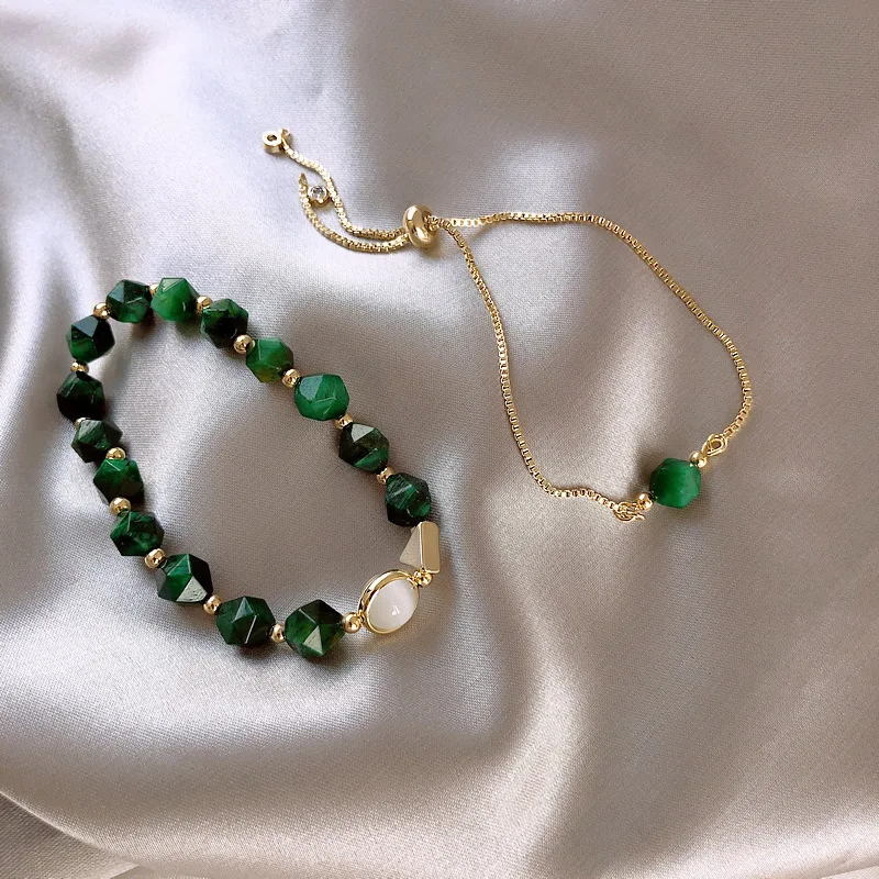 

Fashion Natural Green Tiger Eye Stone Bracelet Double Layer Chain Crystal Beaded Bracelet for Women Adjustable Luxury Jewelry