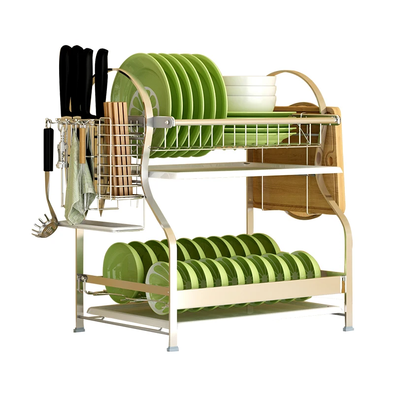 

Kitchen Rack 304 Stainless Steel Dish Rack Draining Rack 2-Layer Dish Rack Dish and Bowl Plate Storage Rack Boxes of Supplies