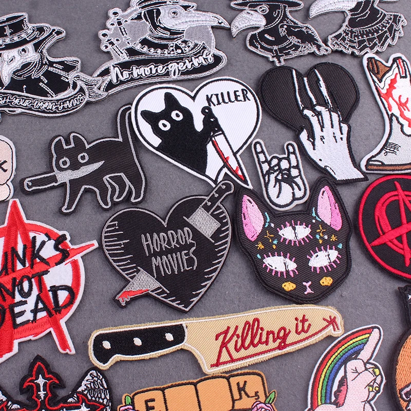 Вышитая нашивка killer Cat нашивки для одежды наклейки термоклейкие в стиле панк DIY на
