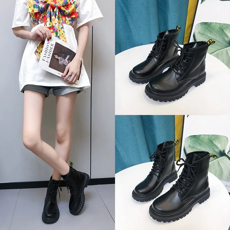 

Leather Martin Boots Women's Autumn 2021 New Thick Heel Retro Casual Short Boots Women's British Style Women's Boots.