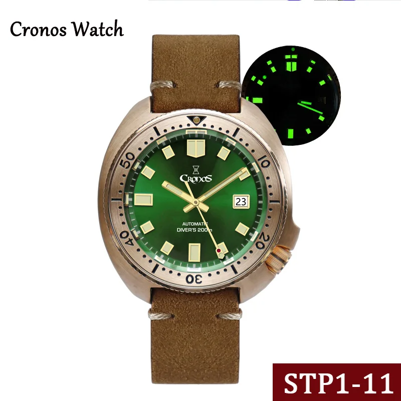 

Мужские часы-черепахи Cronos, 44 мм, бронзовый чехол CUSN8, сапфировое стекло STP 1-11, автоматическое движение, мужские часы с кожаным ремешком, светя...