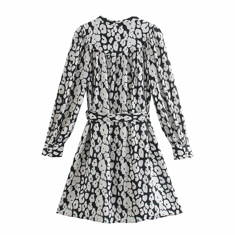 

Elegant V Neck Long Sleeve Straight Design Belted Shirt Dress Women's 2021 New Spring Summer Floral Printed Wasit Short Dresses