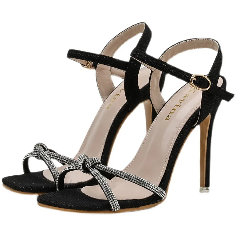 

Female Sandal Cross Black Shoes for Women Large Size Square Toe High Heels Buckle Strap Girls Beige Comfort Big Low Fashion Rhin