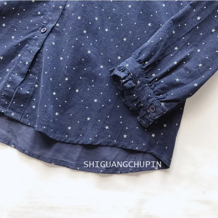 

2020 New autumn Women Shirt Literary vintage Corduroy Print Tops Loose Long Sleeve Turndown Collar Shirt Women
