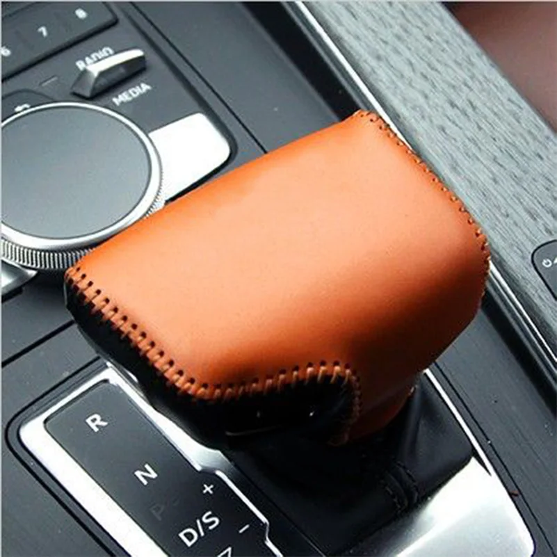 

Верхний слой, коричневый кожаный чехол для автомобильного переключения передач, защитный рукав для Audi A3 A4 A6 A8 Q5 Q7, Чехол для автомобильного п...