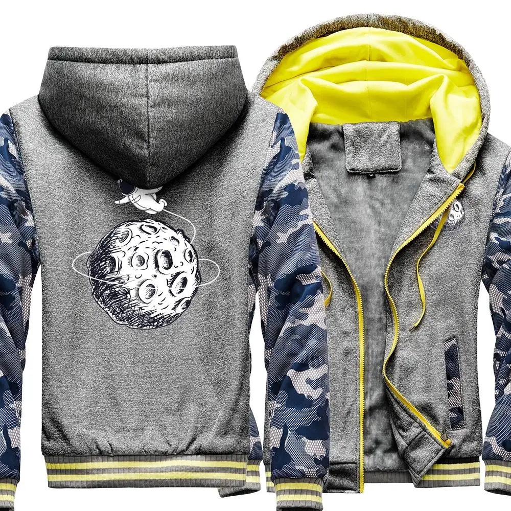Мужская повседневная куртка на молнии с капюшоном и принтом астронавта Луны в