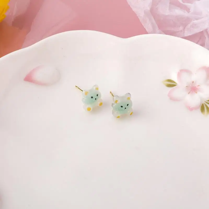 

XIAOBOACC Korean Fashion Acrylic Earrings for Women Girl Sweet Cute Candy Color Mini Bear Ear Studs Gift Free Shipping