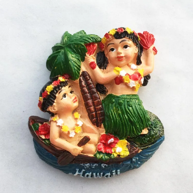 

QIQIPP Hawaii tourism commemorative decorative crafts three-dimensional hula girls magnet refrigerator creative gifts.