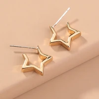 statement c shape stainless steel stud earrings for women gold metal star simple texture earrings