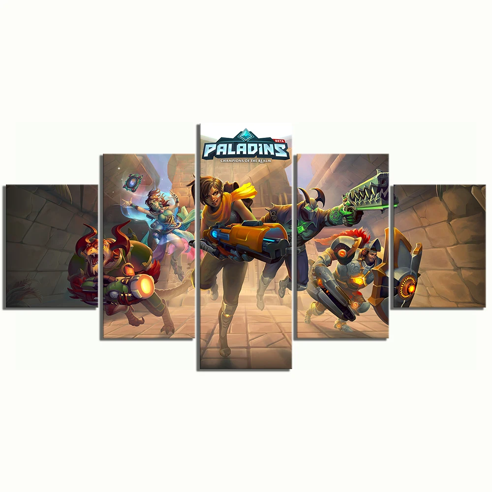 

Home Decoration Hd Print Pictures 5 Panel Shooting Game Paladins Wall Artwork Modular Poster Canvas Painting Living Room Frame