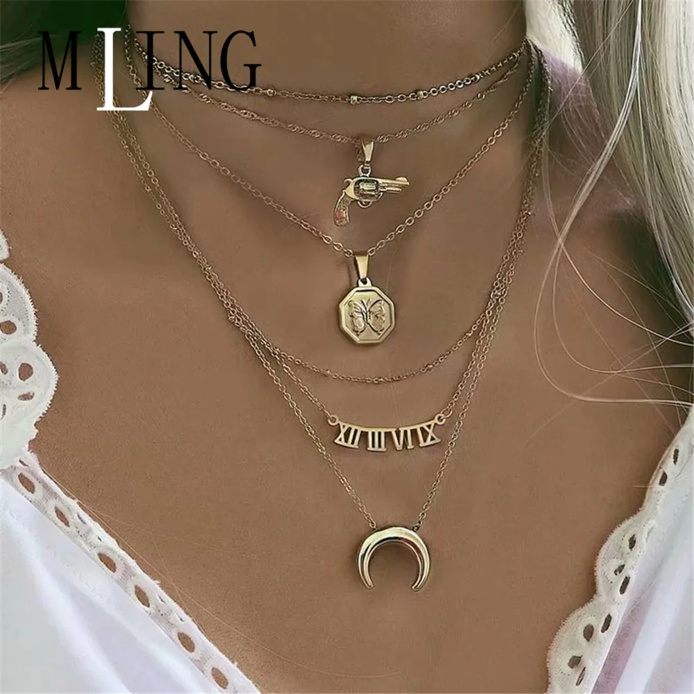 Винтажное многослойное ожерелье-чокер MLING из золотого сплава модное ожерелье с