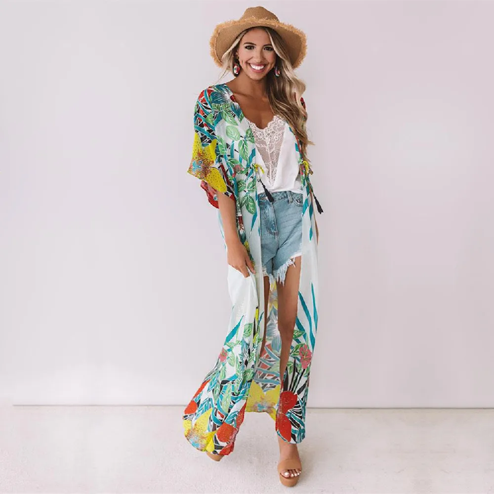 2021 накидки для бикини зеленое богемное летнее платье с принтом белая хлопковая