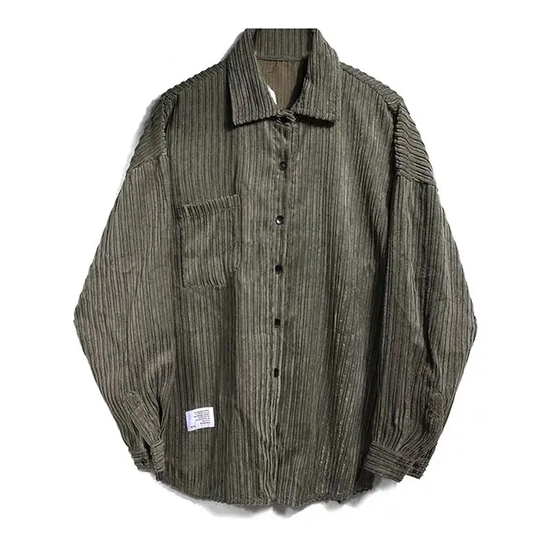 Мужская Вельветовая рубашка повседневная однотонная хлопковая в стиле ретро