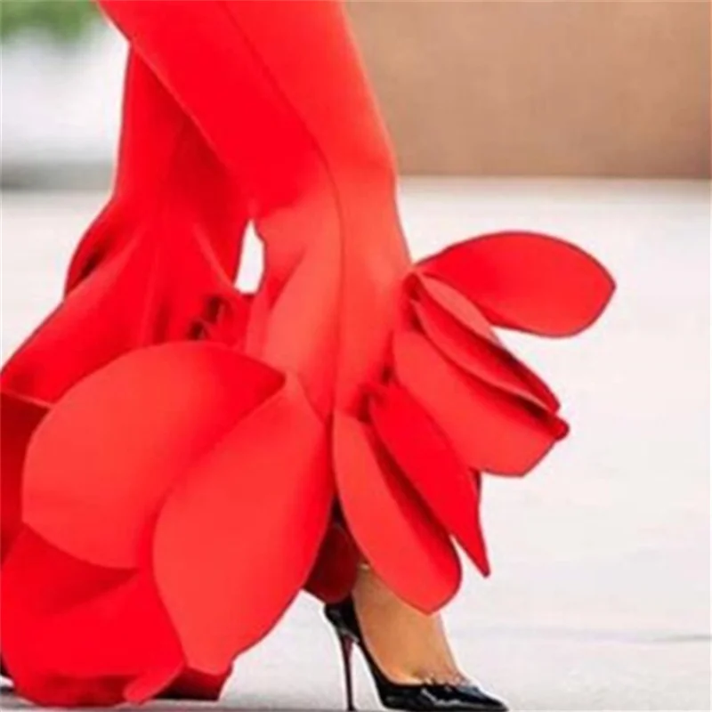 Брюки женские Облегающие расклешенные офисные брюки с оборками Узкие