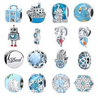 summer blue boy girl yacht travel charms 925 sterling silver robot bead bracelets daisy snowflake beads handmade diy jewelry