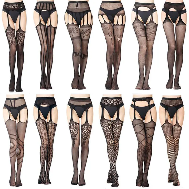 Женские пикантные сетчатые колготки нижнее белье чулки подвязки прозрачные