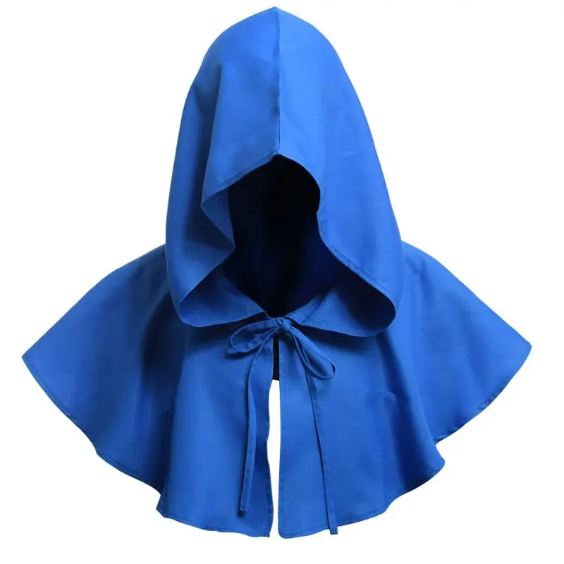 

Adult Kid Retro Medieval Costume Hooded Short Cloak Solid Color Lace Up Neck Tie Halloween Cape Witch Wizard Cosplay Party Props