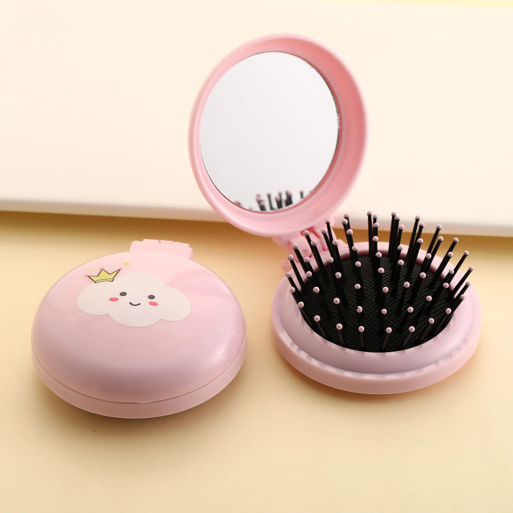

Pink Folding Comb Mirror Massage Small Air Cushion Mirror Comb Hairdressing Plastic Comb Portable Travel Air Bag Comb Hair Brush