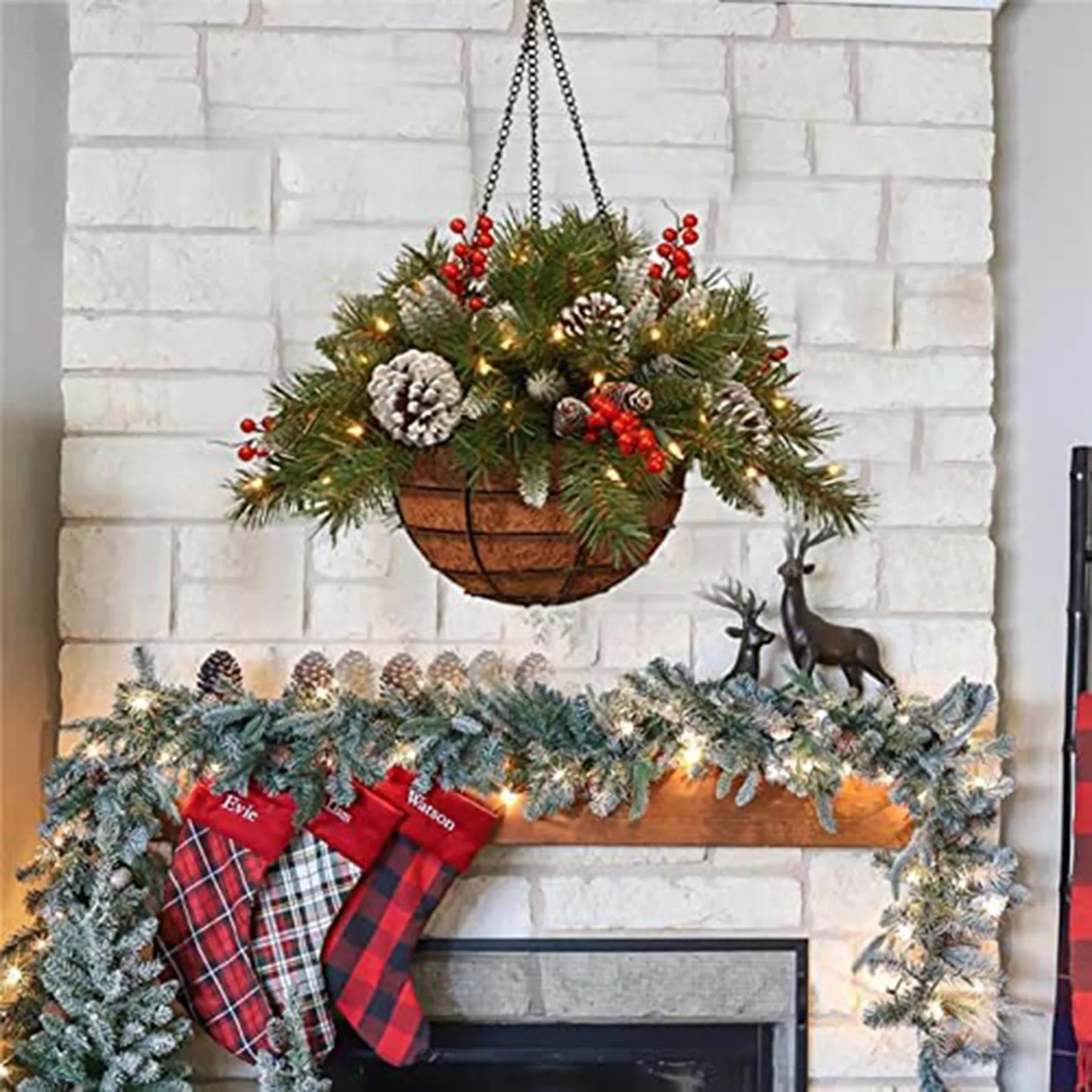 

Artificial Christmas Hanging Basket Glittery Bristle Pine Decorated Frosted Pine Cones Christmas Artificial Christmas Hanging