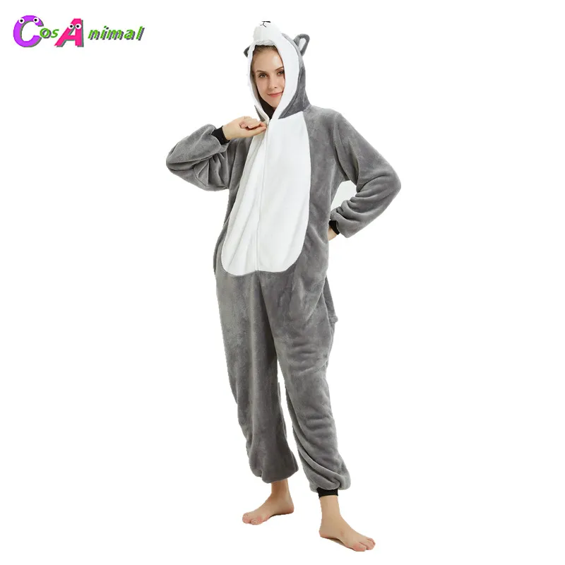 Серый или черный Хаски для взрослых животных кигуруми мужской косплей костюм