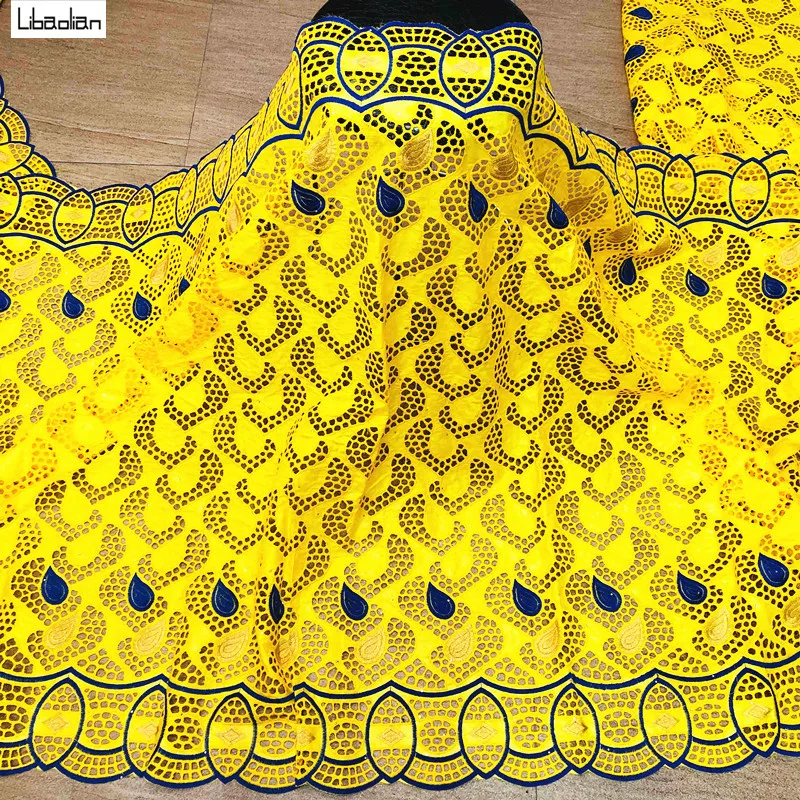 

5yards Newest african Bazin riche fabric with hole embroidery lace / bazin riche dress material White Color G26-29