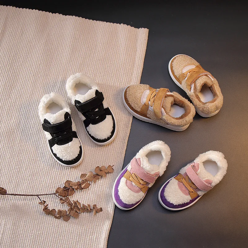 

Original Zebra Remember child fall winter woolen shoes boys girls fashion patchwork pattern velcros shoes kids plush warm shoes