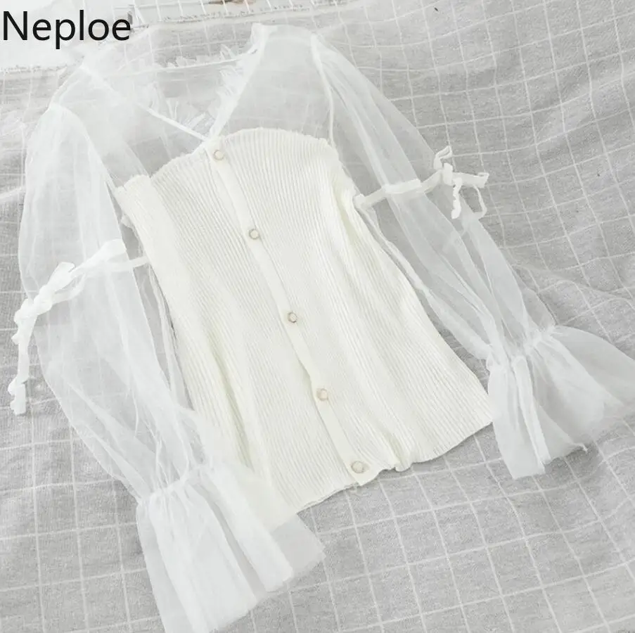 Женская кружевная блузка в стиле ретро с v образным вырезом и длинными рукавами