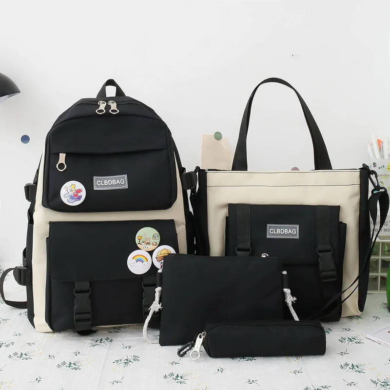 

4/5 Pcs Sets Canvas School Bags For Teenage Girls Women's Bag New Trend Female Backpack Canvas Women Backpack Child Shoulder Bag