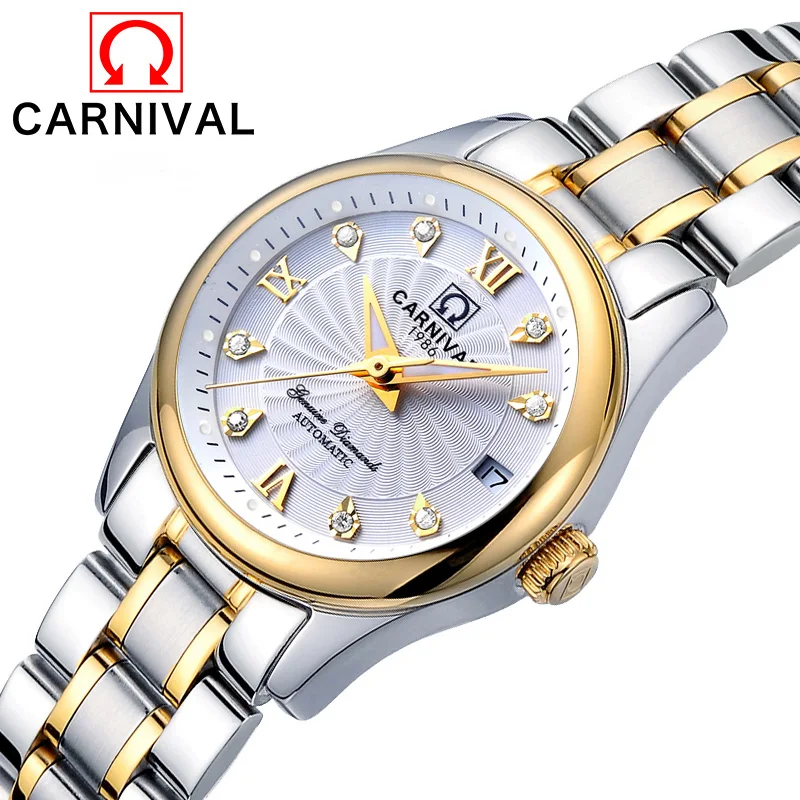 Reloj Mujer CARNIVAL Brand Luxury Women Mechanical Watch Ladies Fashion Waterproof Crystal Sapphire Automatic Wristwatches Clock
